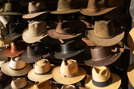 Many hats for sale at a market in the old town of Gdansk, Poland.