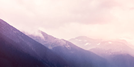 Misty Mountain Range through the Rain, Garibaldi Provincial Park, BC, Canada