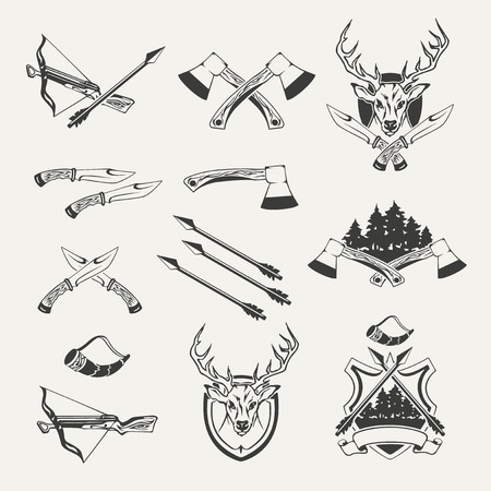 Set of hunt emblems, badges, labels and designed elementsのイラスト素材