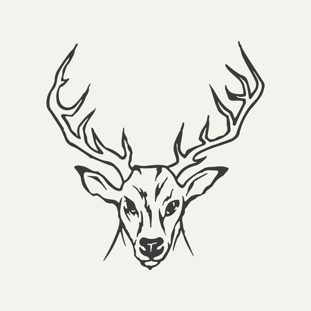 illustration of deer. Black and white styleのイラスト素材