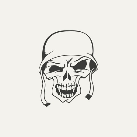 illustration of skull in helmet. Black and white styleのイラスト素材