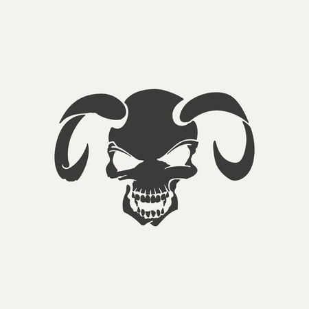 illustration of horns with human skull. Black and white styleのイラスト素材