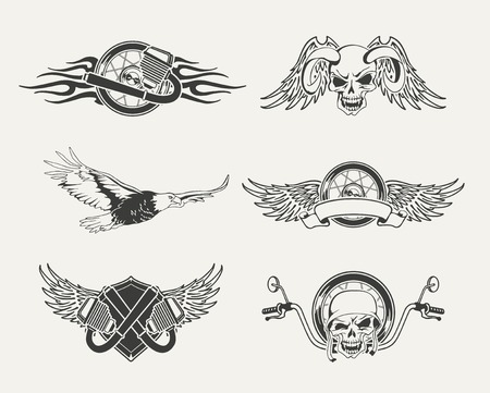 Set of motorcycle emblems, badges, labels and designed elements.のイラスト素材