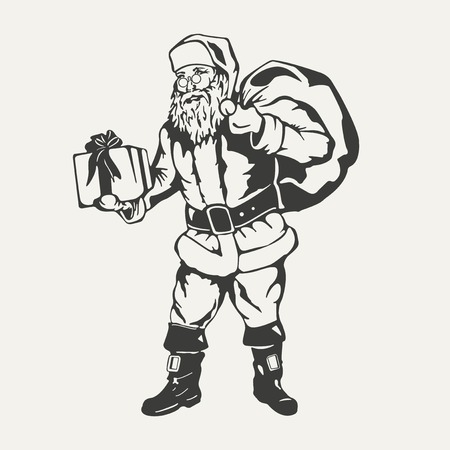 illustration of Santa Claus. Black and white styleのイラスト素材