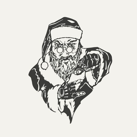 illustration of crime Santa Claus. Black and white styleのイラスト素材