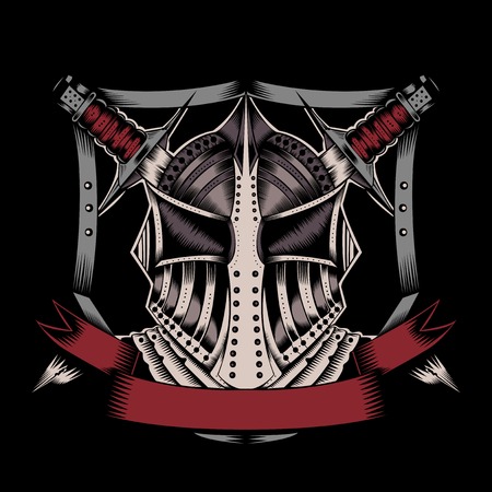 Illustration of the medieval warrior mask with swords.のイラスト素材