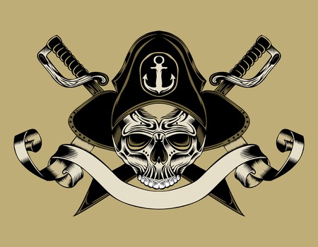 Illustration of pirate skull with crossed sabersのイラスト素材