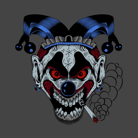 Illustartion of cartoon scary clown with cigarette.のイラスト素材