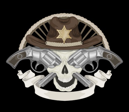 Illustration of Sheriff\'s skull with guns.のイラスト素材