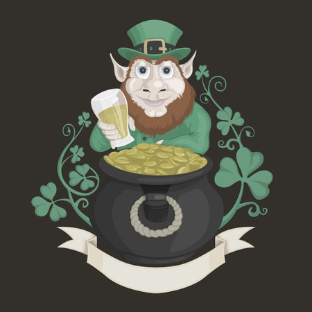 Illustation of Saint Patrick with gold and beer.のイラスト素材