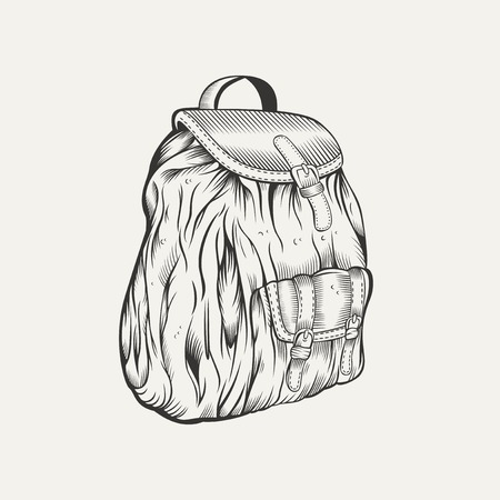 It is an illustration of backpack. Monochrome on white background.のイラスト素材