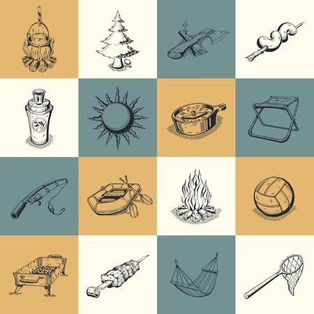 Set of different icons. Subject tourism, camping and hiking.のイラスト素材