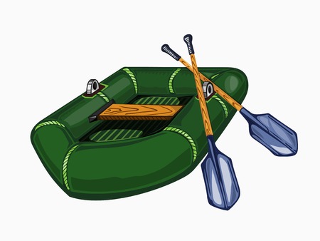 Illustration of inflatable boat with oars. Colored.のイラスト素材