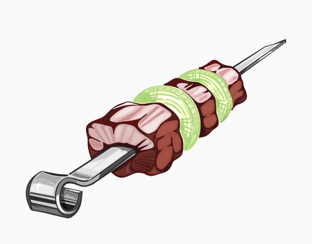 Illustration of shish kebab on skewers. Colored on white background.のイラスト素材
