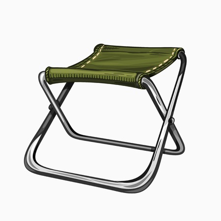 Illustration of isolated folding camp chair. Colored on white background. Camping gear, hiking.のイラスト素材