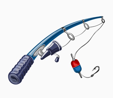Illustration of fishing rod. Colored on white background.のイラスト素材