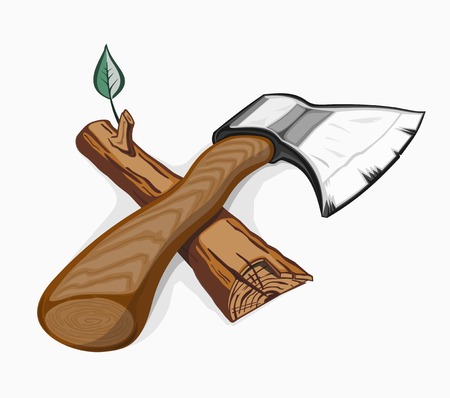 Illustration of ax and log. Colored on white background.のイラスト素材