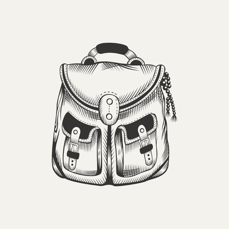 It is a illustration of backpack. Black and white.のイラスト素材