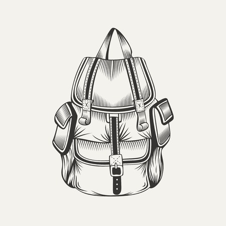 Illustration of hiking backpack. Camping gear.のイラスト素材
