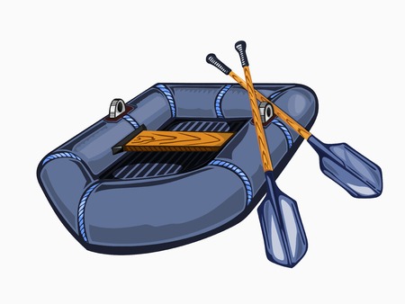 Illustration of inflatable boat with oars. Colored on white background.のイラスト素材