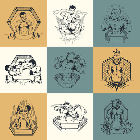 Set of nine illustration on Martial Arts topic. Figters.のイラスト素材