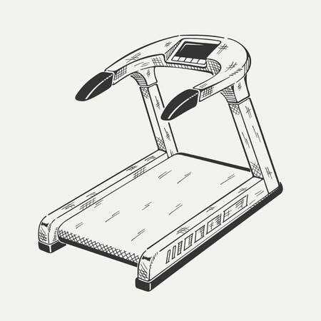 Illustration of treadmill. Sports equipment, fitness simulator. Vector graphic.のイラスト素材