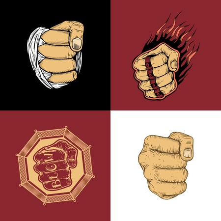 The set of four images with hand drawn fists.のイラスト素材