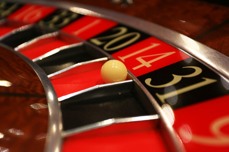 Classic casino roulette wheel with ballの写真素材