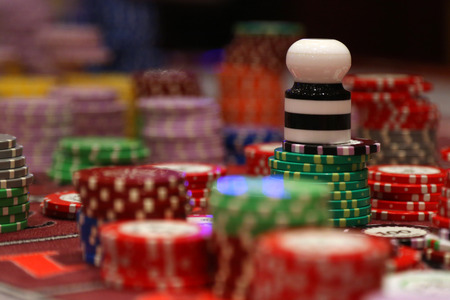 Placed chips on gambling table in casino.の写真素材