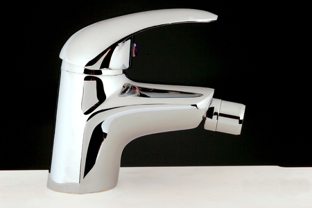 Closeup of water-supply faucet mixer for waterの写真素材