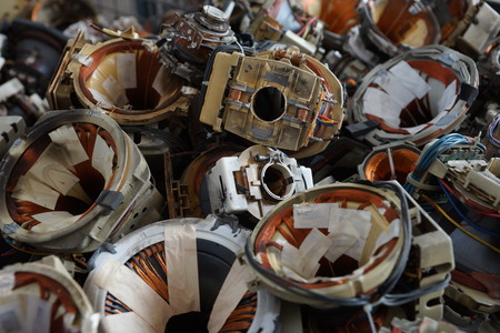 Pile of plastic and metal trash, junk, backgroundの写真素材
