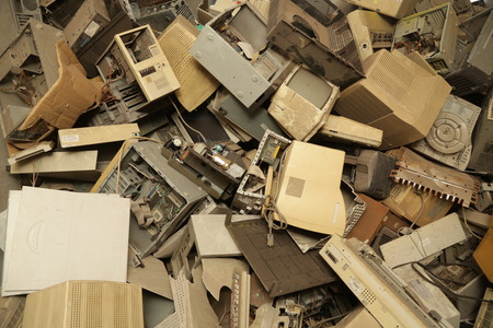 Pile of plastic and metal trash, junk, backgroundの写真素材