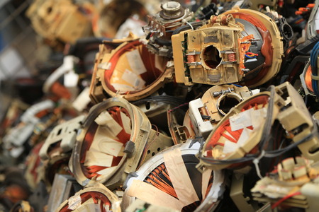 Pile of plastic and metal trash, junk, backgroundの写真素材