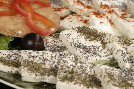 Closeup of white cheese with spicesの写真素材