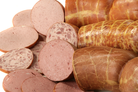 variety of salami with slicesの写真素材