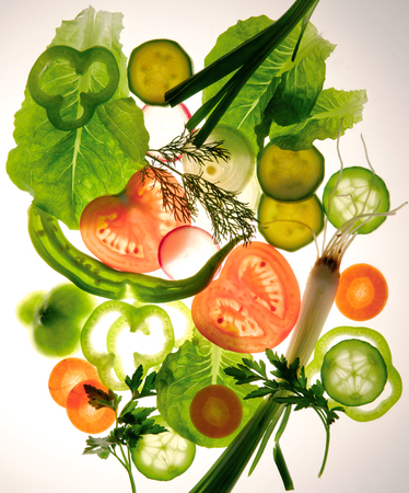 abstract background of sliced vegetables, white lightの写真素材