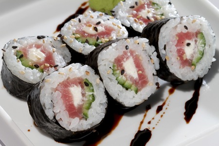 traditional japanese sushi rollsの写真素材