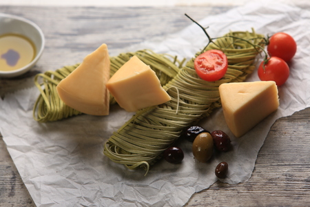 Slices of cheese arranged in a specific wayの写真素材