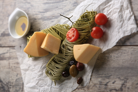 Slices of cheese arranged in a specific wayの写真素材