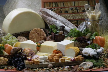 Different types of cheese slicesの写真素材