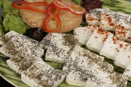 Closeup of a set with white cheeseの写真素材