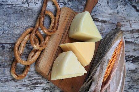 Slices of cheese arranged in a specific wayの写真素材