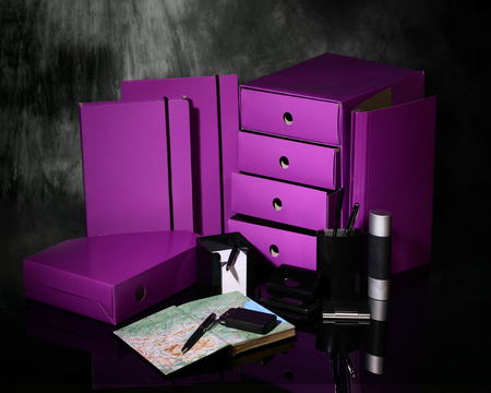 A shot of different types of purple packagingの写真素材