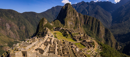 Machu Picchu, PERU: Where the Incas used to live nowadays thousands of tourists come to see the Inca heritage. Machu Picchu is in a picturesque setting in the Peruvian Andes.の写真素材