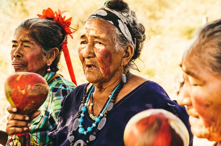 Pantanal, Paraguay in August 2015: Old Paraguayan indigenous Guarani women perform a song to demonstrate the government having taken their land - Pantanal, PARAGUAY in August 2015のeditorial素材