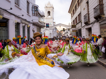 Sucre, Bolivia in September 2015: Thousands of Bolivians dress up for the annual festivity to honor the virgin of Guadalupeのeditorial素材