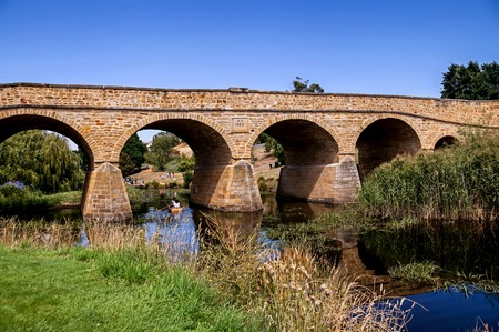 The iconic Richmond Bridge on bright sunny Day. Tasmania, Australiaの写真素材