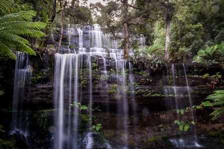 Closeup of Russell Falls in Mount Field National Park, Tasmania, Australiaの写真素材