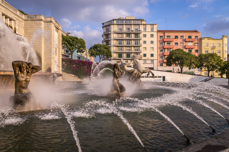 Fonte Luminosa luminous fountain on Alameda Park, Lisbon, Portugalの写真素材