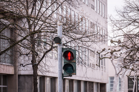 Gaggenau, Germany on March 4, 2017: Facade of Gaggenau town hall with red pedestrian traffic lightsのeditorial素材